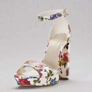 Floral ankle strap heels